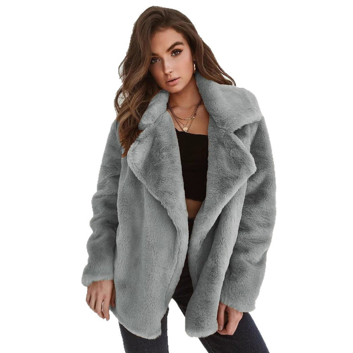 Damen Plüschige Oversized Jacke mit umschlagbarem Kragen und dezentem Schnitt Drune