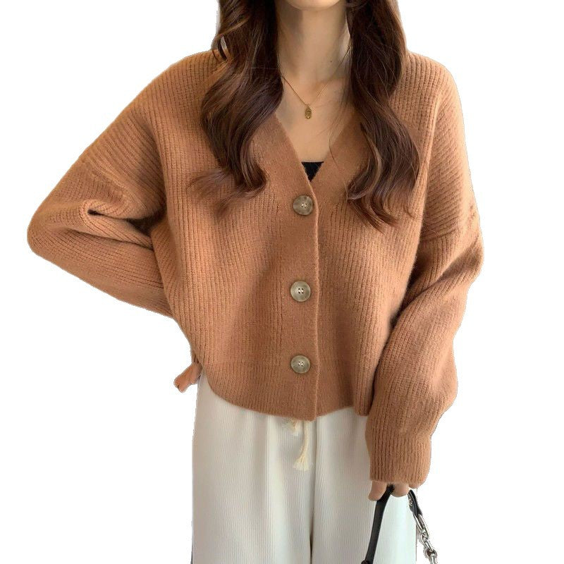 Damen kuschelige Strickjacke mit V-Ausschnitt Drune