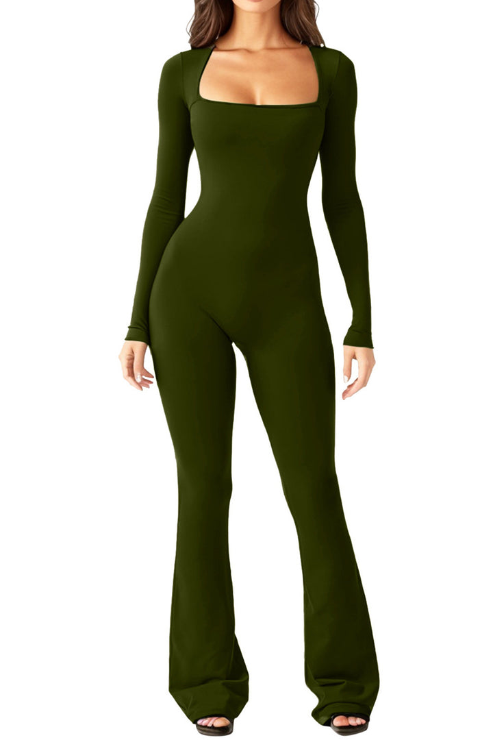Damen Figurbetonter Jumpsuit mit langem Arm und quadratischem Ausschnitt Drune