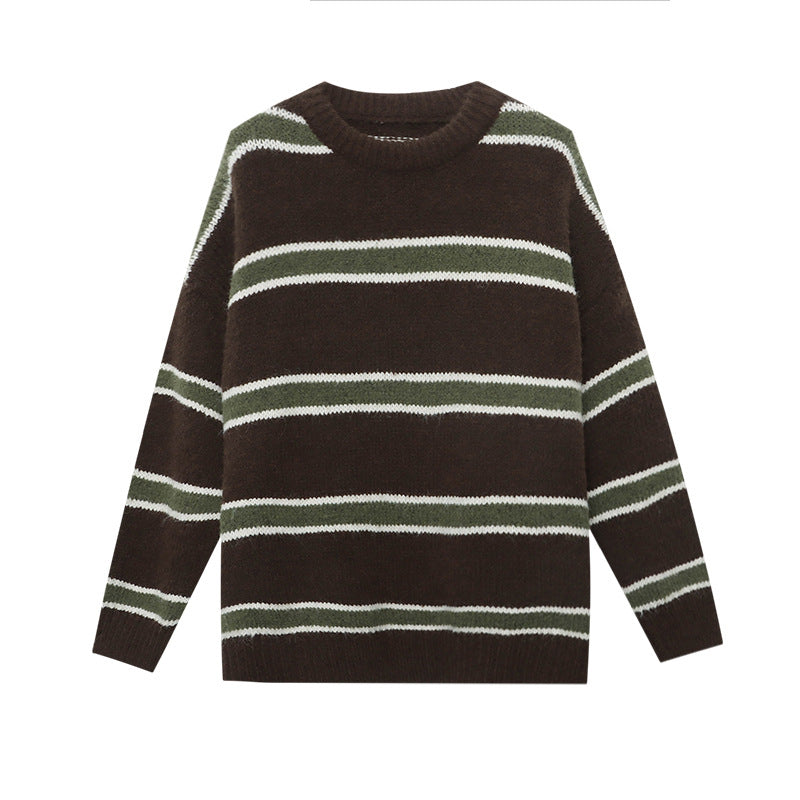 Damen gestreifter Strickpullover mit lockerer Passform und dickerer Struktur Drune