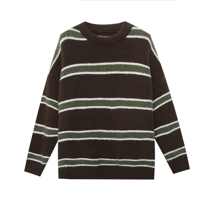 Damen gestreifter Strickpullover mit lockerer Passform und dickerer Struktur Drune
