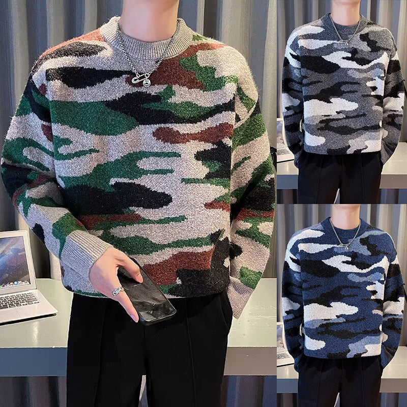 Herren Gemütlicher Grobstrickpullover mit Camouflage-Muster Drune