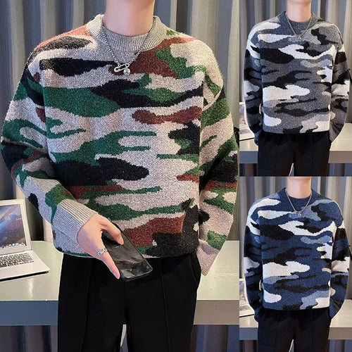 Herren Gemütlicher Grobstrickpullover mit Camouflage-Muster Drune