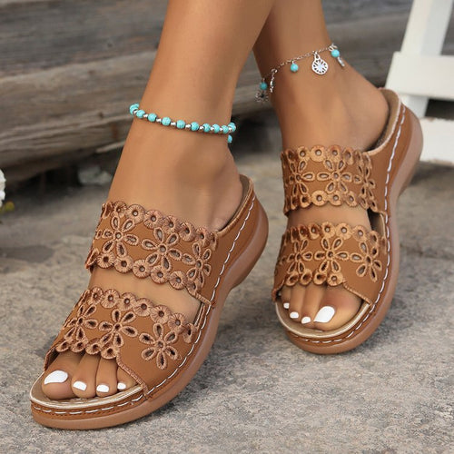 Damen modische Pantolette mit floralem Schnitt Drune