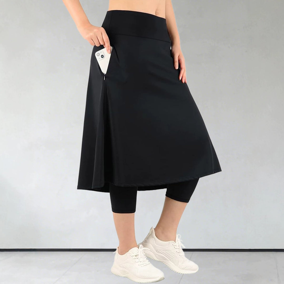 Damen Leggings mit integriertem Tellerrock und seitlicher Reißverschlusstasche Drune