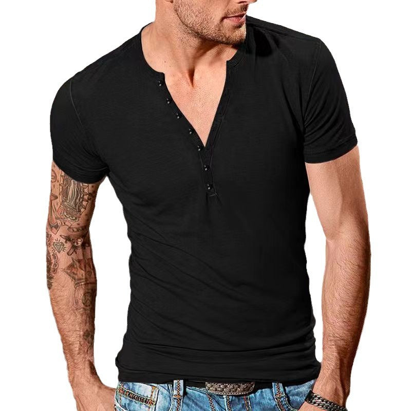 Herren Kurzarm Henley-T-Shirt mit Knopfleiste und weichem Baumwollmix Drune