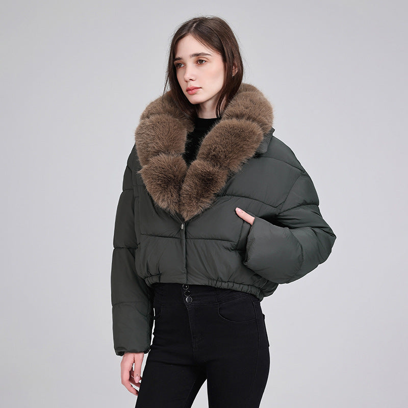 Damen nan cropped Isolationsjacke mit voluminösem Kunstpelz-Schalkragen und elastischem Saum Drune