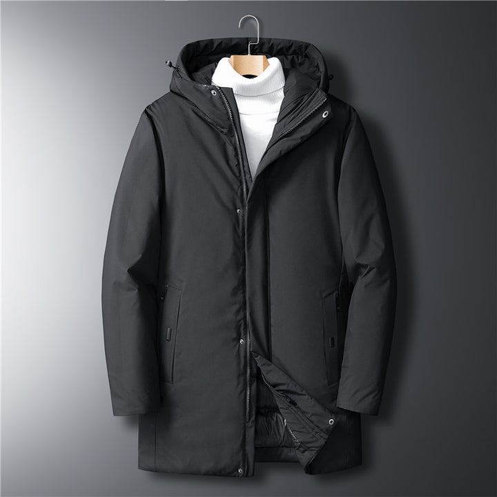 Herren moderner Urban-Longparka mit versteckter Reißverschlussblende und ergonomischer Kapuze Drune