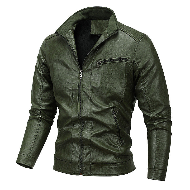 Herren Slim-Fit Kunstlederblouson mit gesteppter Schulterpartie und Stehkragen Drune