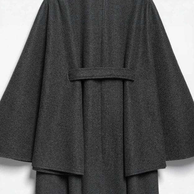 Damen Kurzcape aus Wollmix mit hohem Stehkragen und Bindegürtel Drune