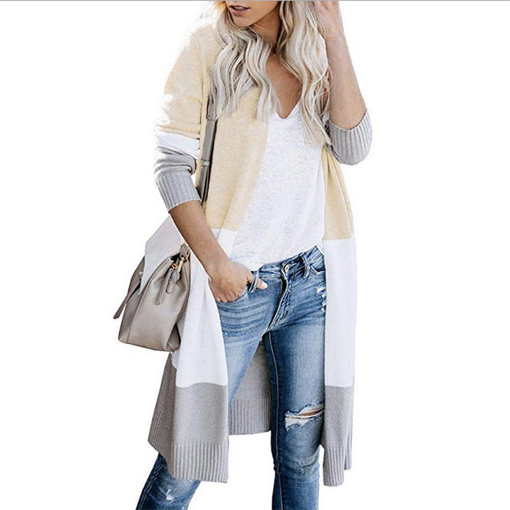 Damen Longline-Cardigan mit Colorblock-Design, offener Front und Rippsaum Drune