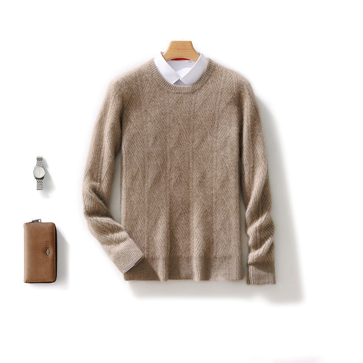 Herren strukturierter Rundhalspullover aus weichem Wollmix mit Chevron‑Strick Drune
