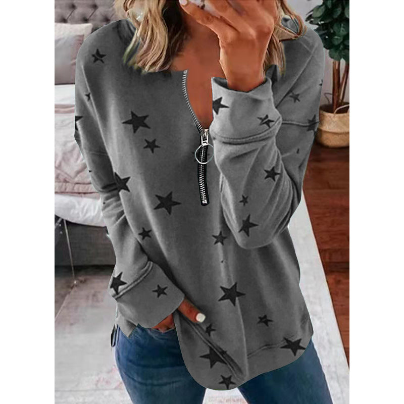 Damen Kapuzensweatshirt mit Reißverschluss und Sternenmuster Drune