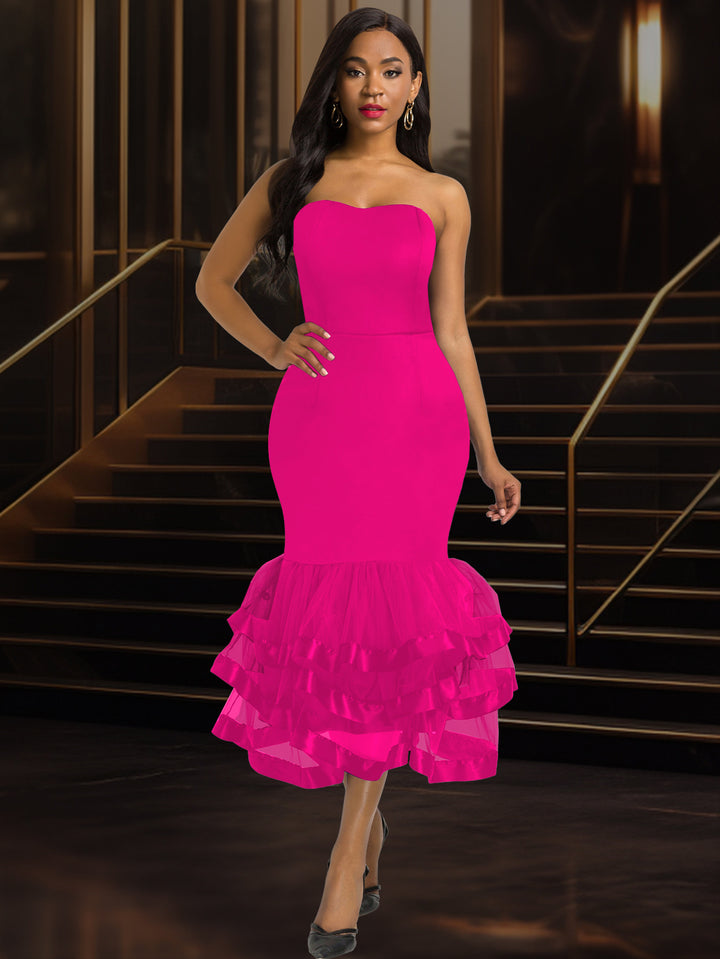 Damen Figurbetontes Abendkleid mit voluminösem Rüschen-Saum Drune