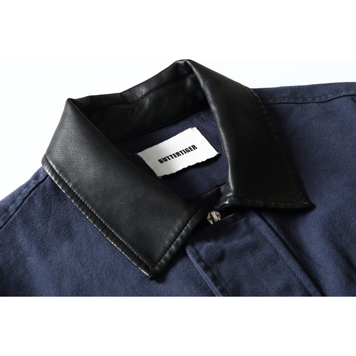 Herren Boxy-Canvas-Blouson mit kontrastierendem Kunstlederkragen und elastischem Saum Drune