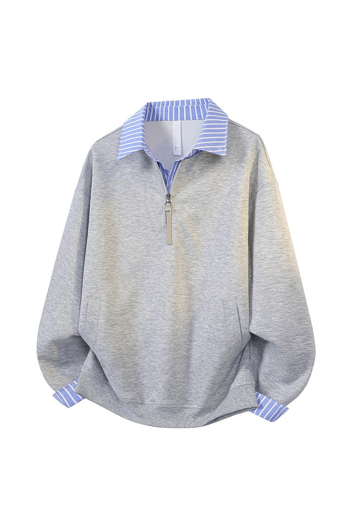 Damen Oversize-Sweatshirt mit Hemdkragen & Halbzip im Lagenlook Drune