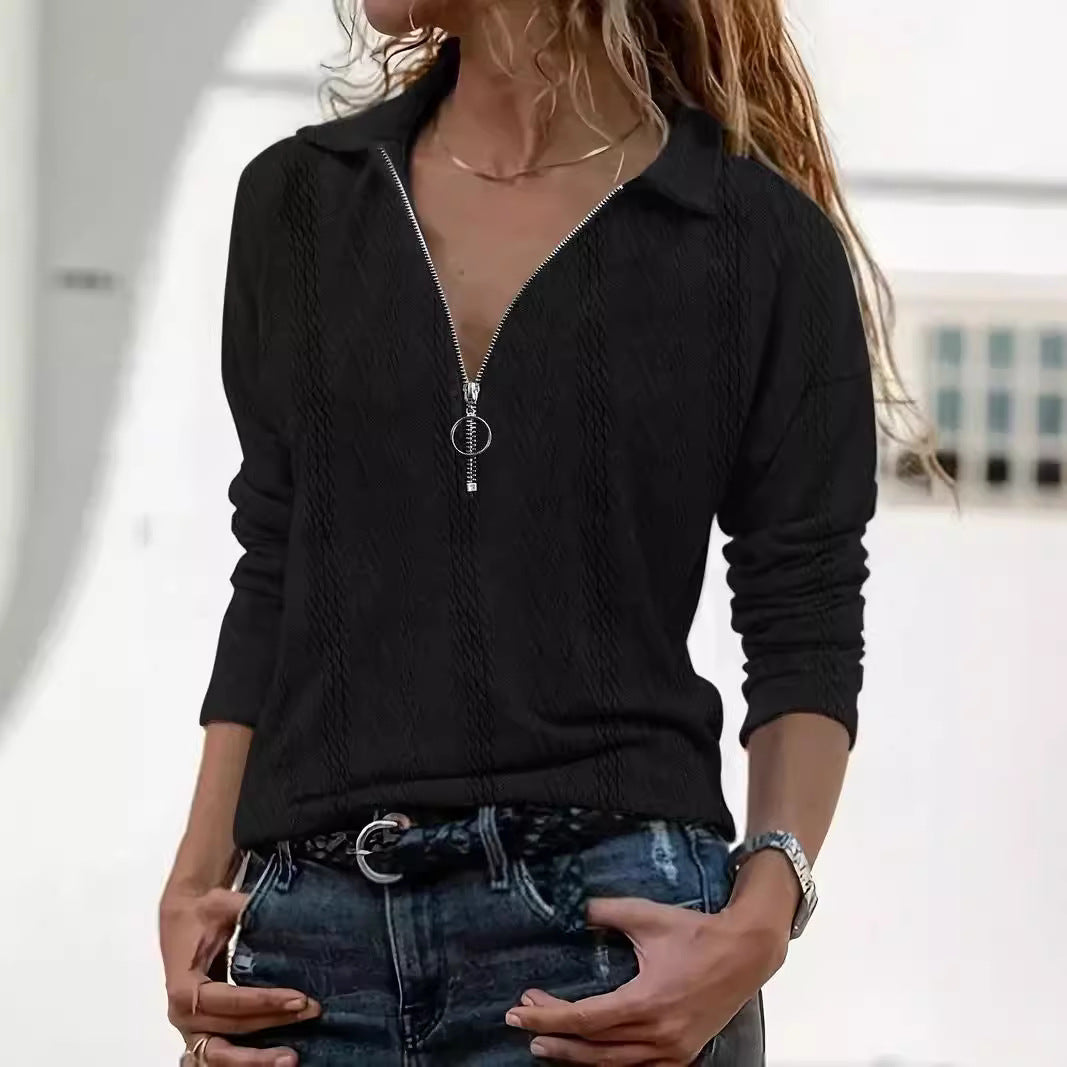 Damen Strickpullover mit dezenter Rippstruktur und kurzem Reißverschluss Drune