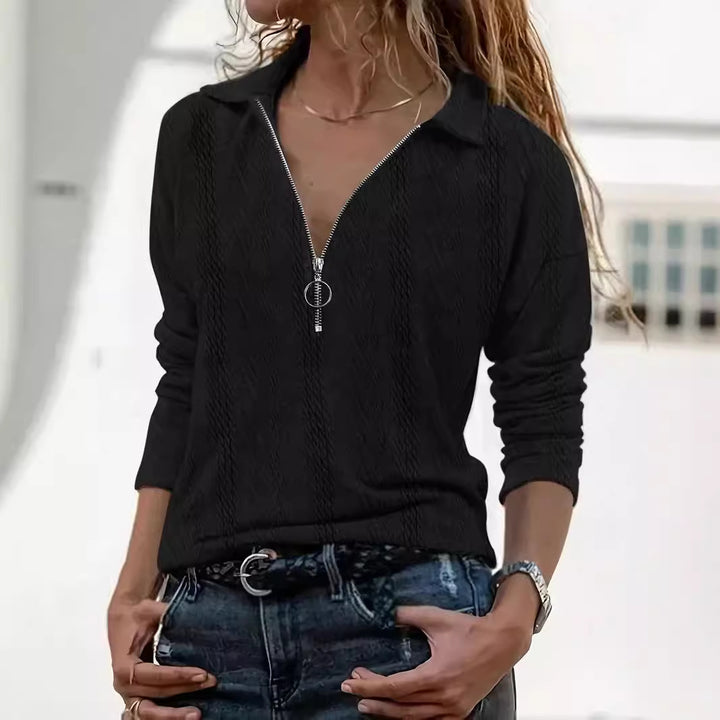 Damen Strickpullover mit dezenter Rippstruktur und kurzem Reißverschluss Drune