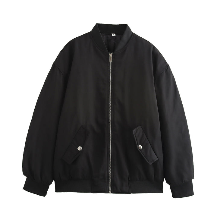 Damen nan oversized Bomberjacke mit Stehkragen, Reißverschluss und Druckknopf-Taschen Drune