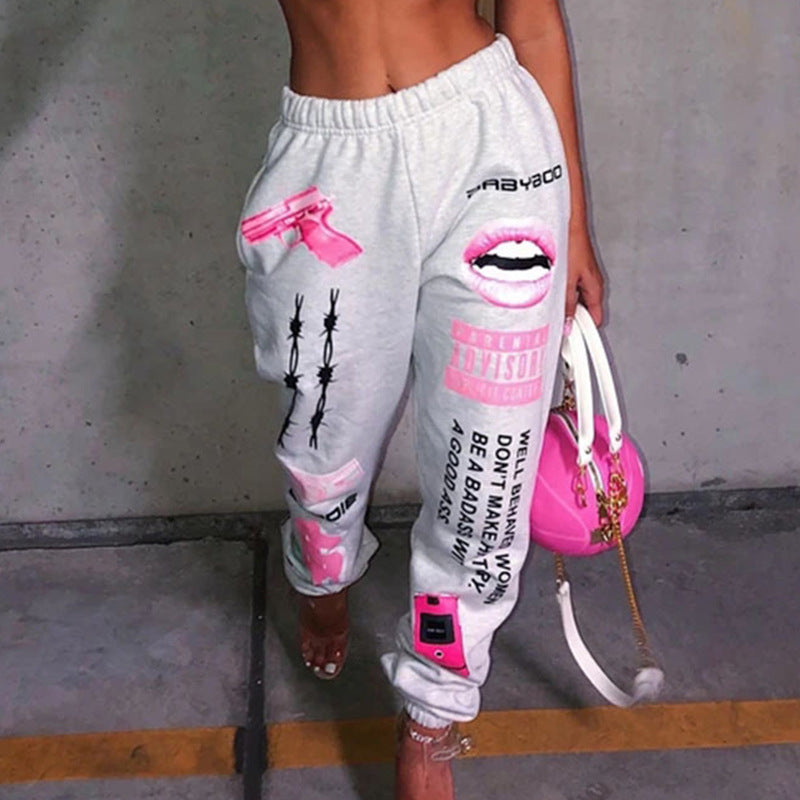 Damen lässige Sporthose mit auffälligen Schriftzügen und Grafikdesign Drune