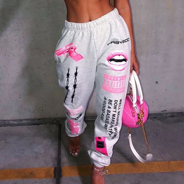Damen lässige Sporthose mit auffälligen Schriftzügen und Grafikdesign Drune