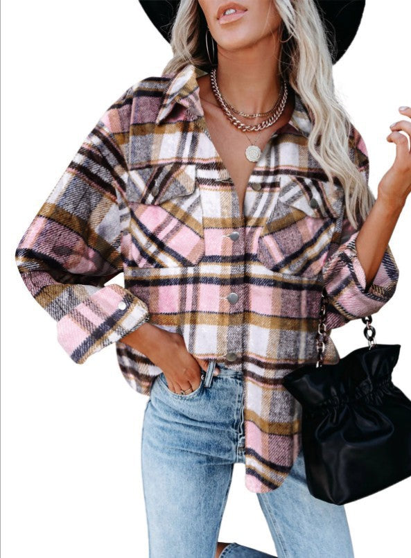 Damen Karierter Flanellhemdjacke mit übergroßem Schnitt Drune