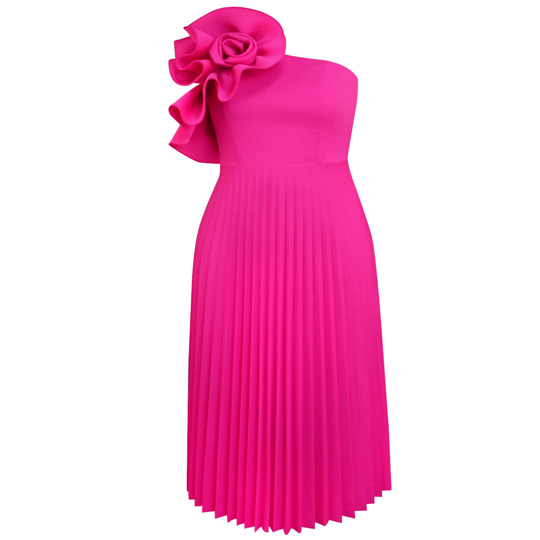 Damen Faltenrock Abendkleid mit asymmetrischem Schnitt und dekorativer Blütenapplikation Drune