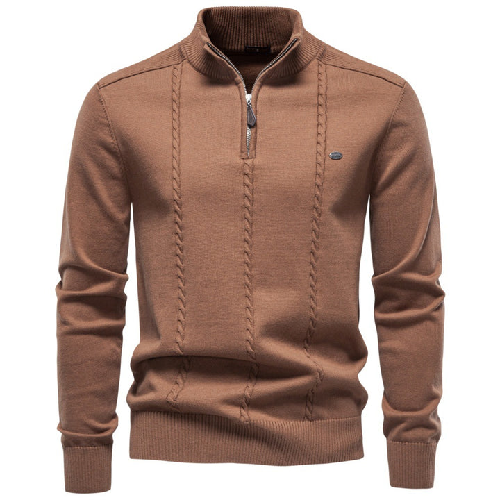 Herren Feinstrickpullover mit halbem Reißverschluss und vertikalem Zopfmuster Drune