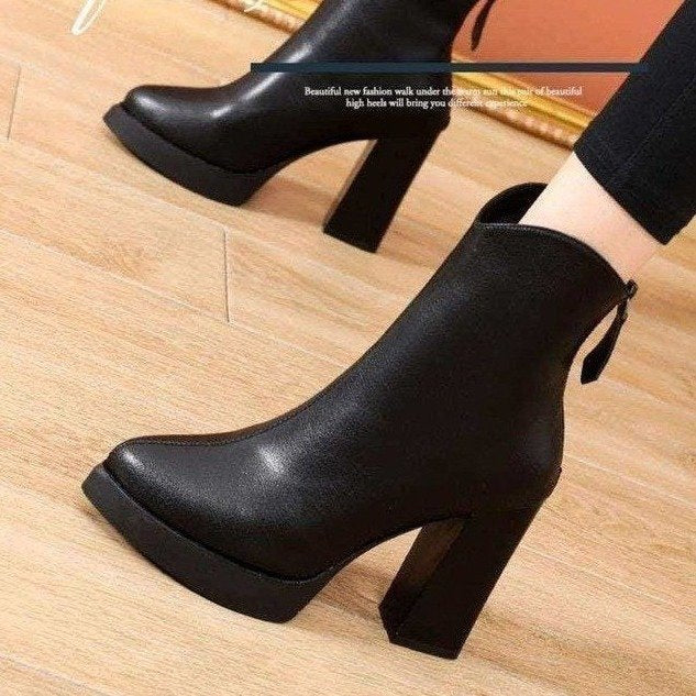 Damen Elegante High Heel Stiefeletten mit hohem Blockabsatz Drune
