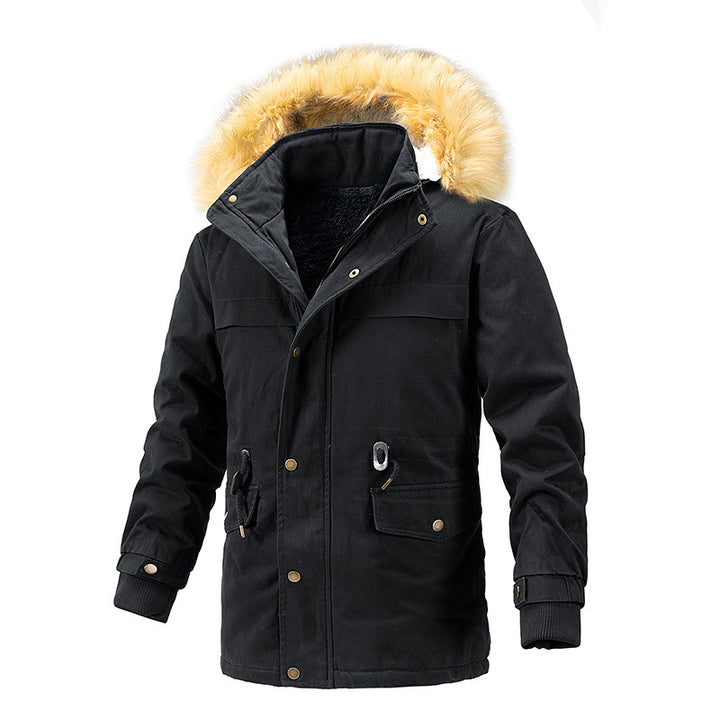 Herren Winterschutz-Parka mit wärmendem Teddyfutter abnehmbarer Kunstfellkapuze und verstärkten Utility-Taschen Drune