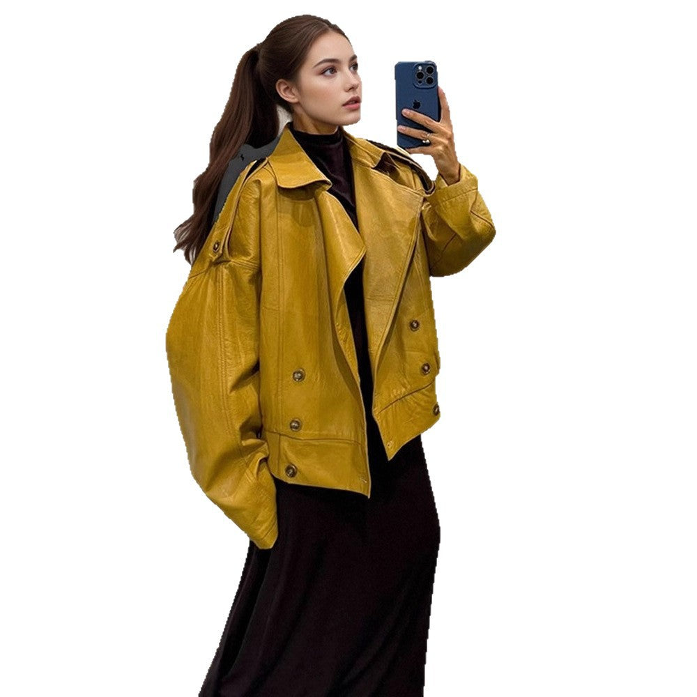 Damen Oversized Kunstlederjacke mit doppelter Knopfleiste und modischem Schnitt Drune
