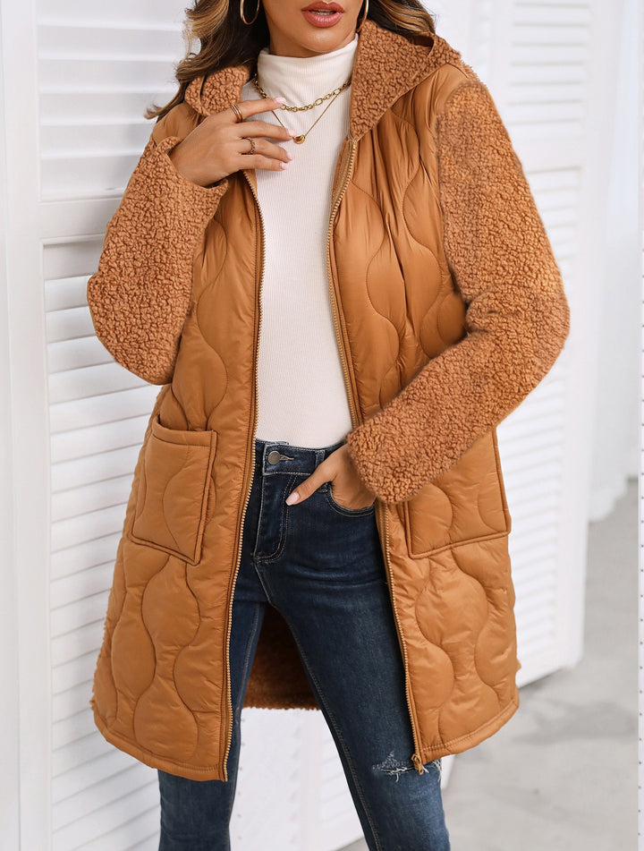 Damen Longjacke mit teddyartigem Futter und praktischen Taschen Drune