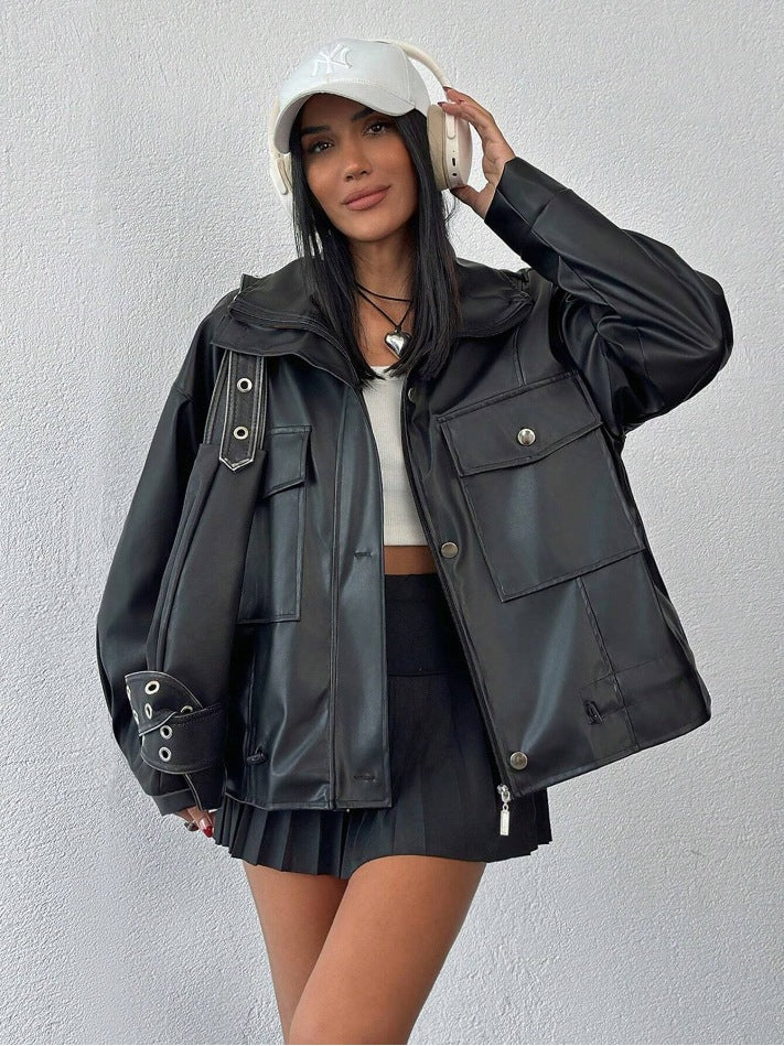 Damen lässige Oversized-Jacke mit großen Taschen Drune