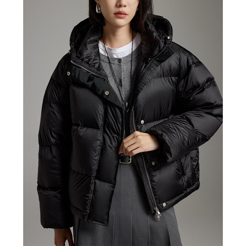 Damen Kurze boxy gesteppte Daunenjacke mit Kapuze Drune