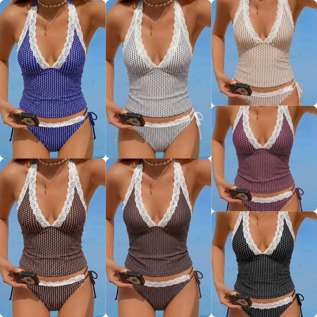 Damen Halter-Kini-Set mit Spitzenakzenten Drune