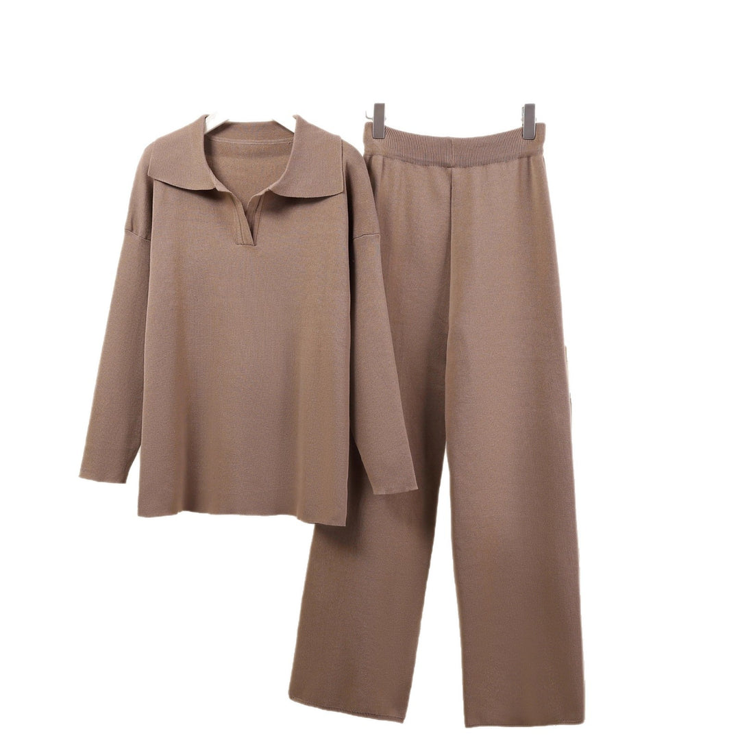 Damen Elegantes Freizeithosen- und Blusen-Set mit Kragen Drune