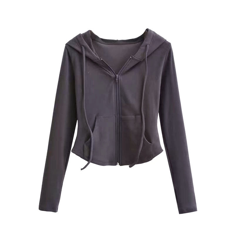 Damen sportliche Kapuzenjacke mit Reißverschluss und gemütlichem Schnitt Drune