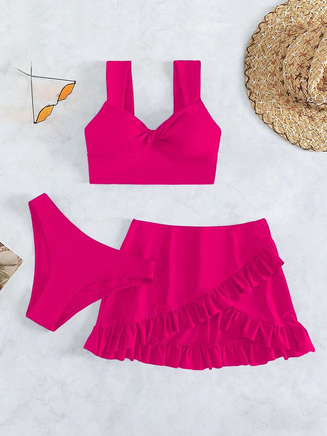 Damen Freizeit-Bikini-Set mit Wickelrock und stützenden Trägern Drune