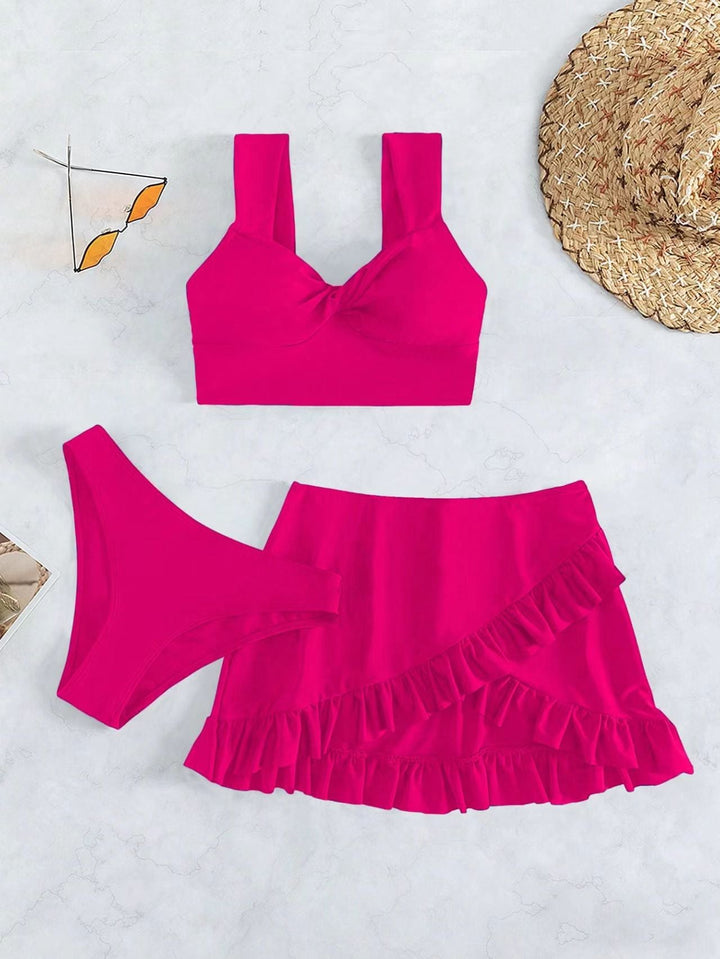 Damen Freizeit-Bikini-Set mit Wickelrock und stützenden Trägern Drune