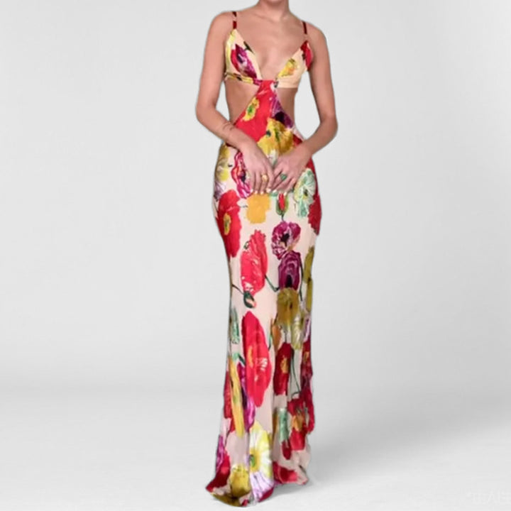 Damen Elegantes Maxikleid mit floralem Schnitt und Cut-Out-Design Drune
