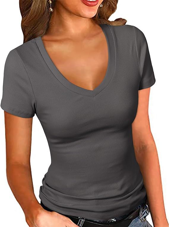 Damen V-Neck T-Shirt aus hochwertiger Baumwolle und Polyester Drune