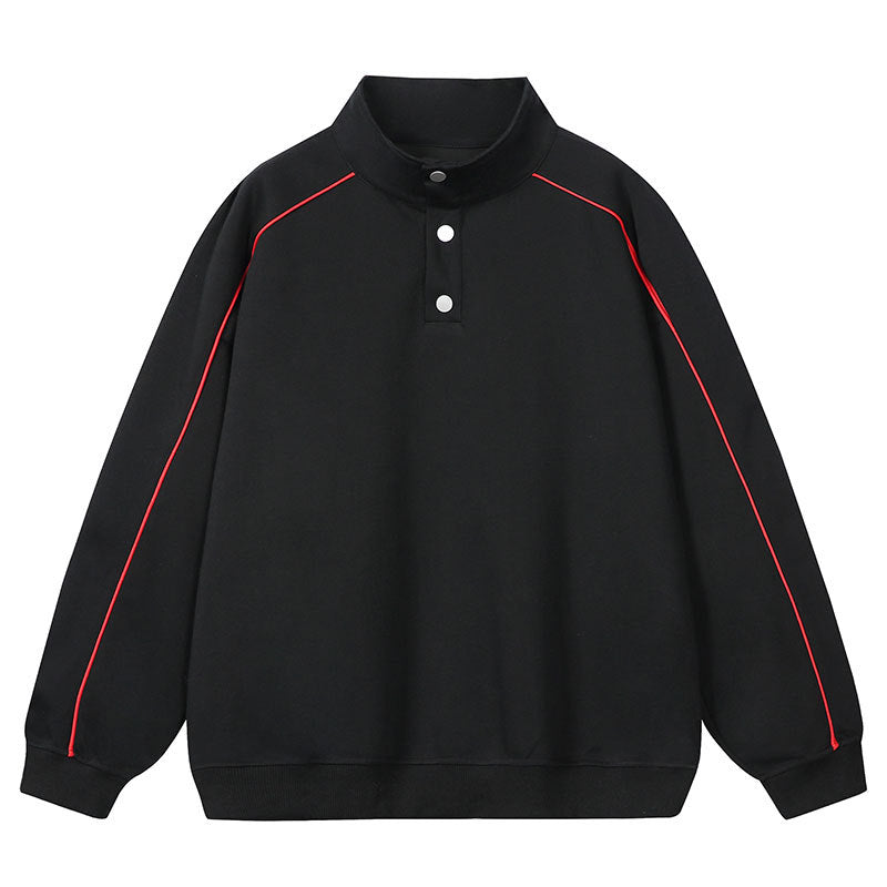 Herren Sweatshirt mit Stehkragen, Druckknopf‑Halbleiste und kontrastierender Schulterpaspel Drune