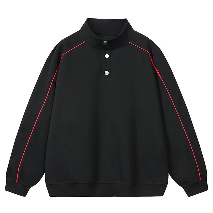 Herren Sweatshirt mit Stehkragen, Druckknopf‑Halbleiste und kontrastierender Schulterpaspel Drune