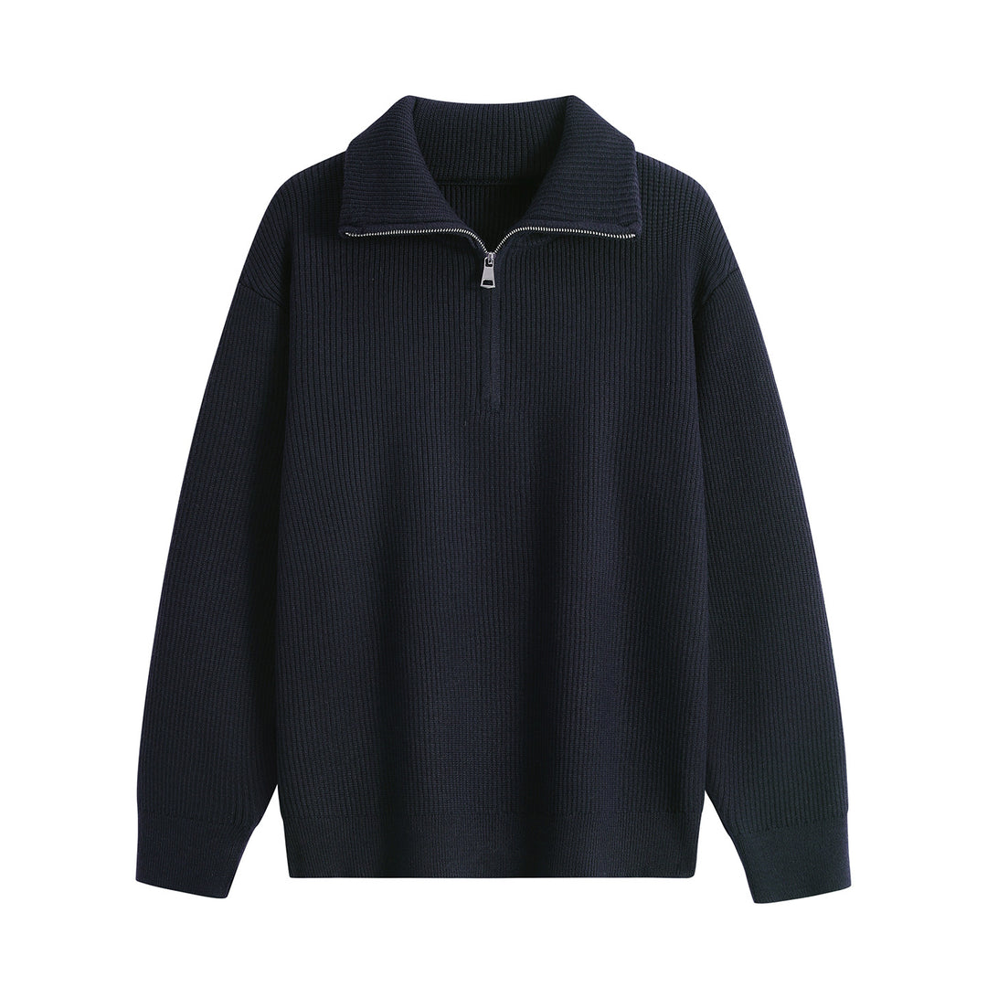 Herren Halbzip-Strickpullover mit Rippenstruktur und großem Umlegekragen Drune