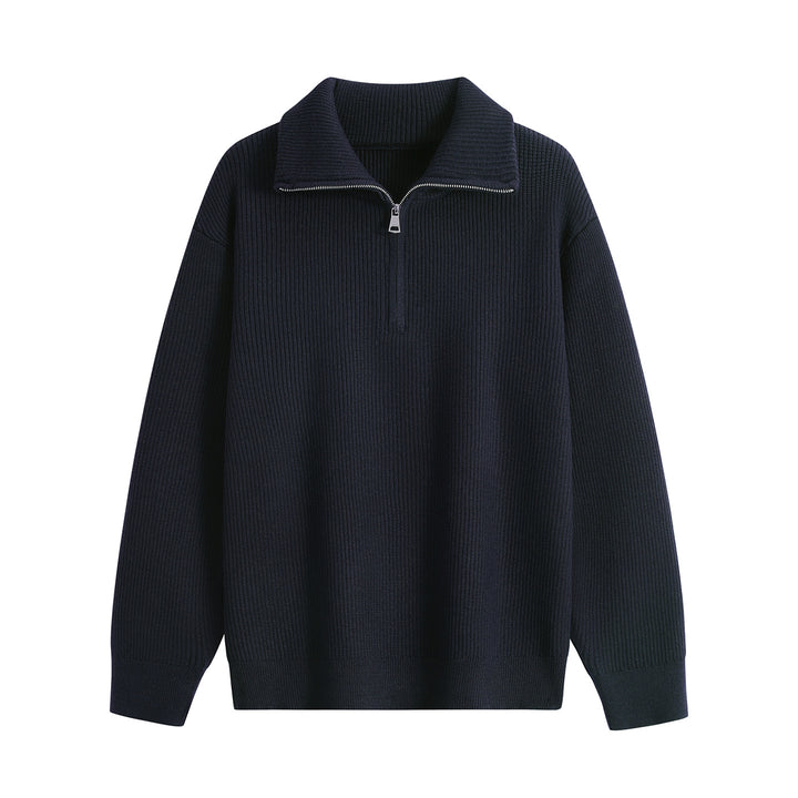 Herren Halbzip-Strickpullover mit Rippenstruktur und großem Umlegekragen Drune