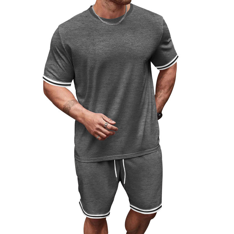 Herren nan sportliches Jersey-Set aus Kurzarmshirt und Bermudashorts mit Kontraststreifen elastischem Bund und Eingrifftaschen Drune