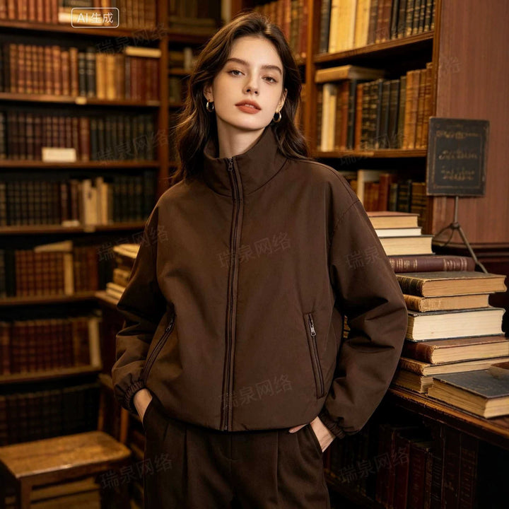 Damen Kurze Boxy‑Steppjacke mit hohem Stehkragen, Reißverschlusstaschen und elastischen Bündchen Drune