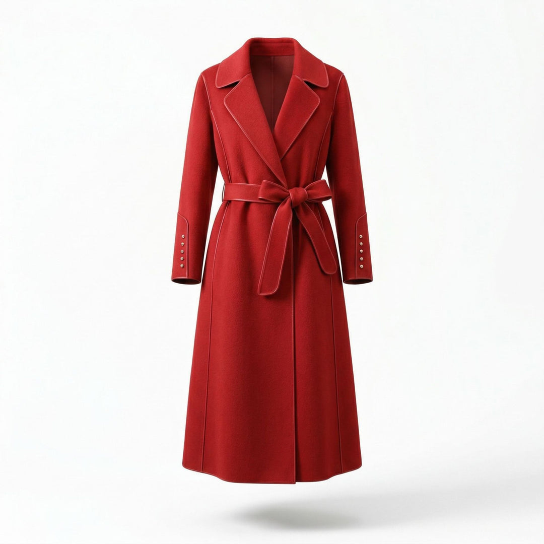 Damen Eleganter Wickelmantel mit Gürtel und hochwertigen Details Drune