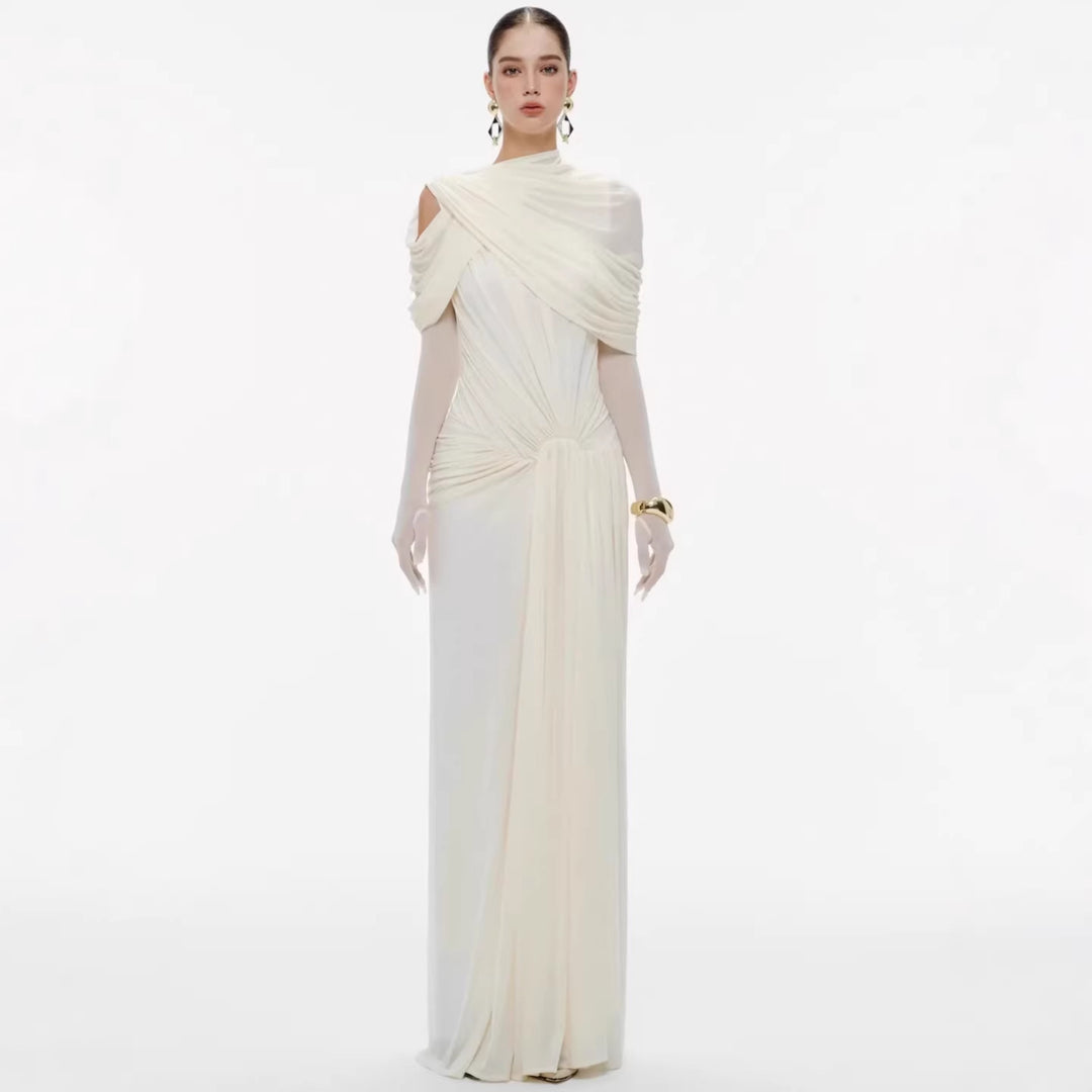 Damen elegantes Maxikleid mit innovativen Drapierungsdetails und asymmetrischem Oberteil Drune