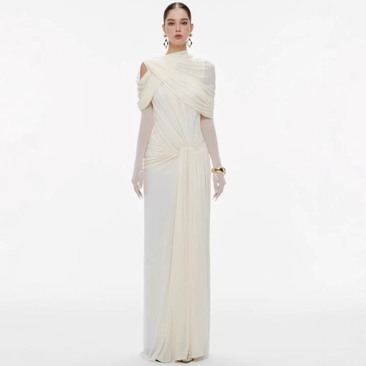 Damen elegantes Maxikleid mit innovativen Drapierungsdetails und asymmetrischem Oberteil Drune